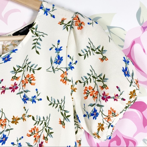 Forever 21 Ditsy Floral Puff Sleeve Mini Dress S - Picture 3 of 13